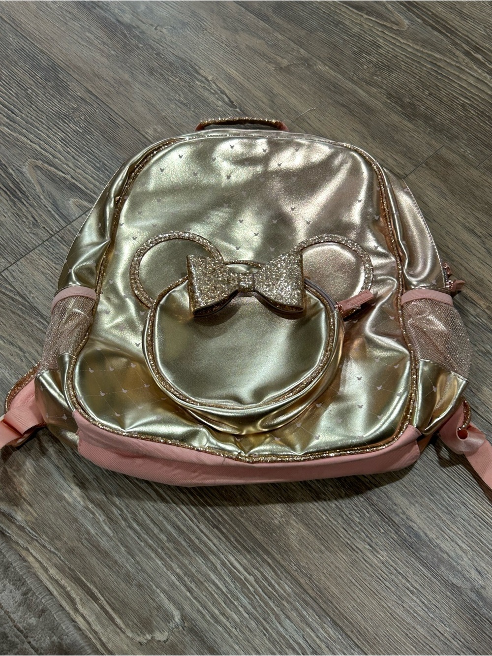 Metallic rose Gold Minnie Ear Backpack with name engraved name Yulissa